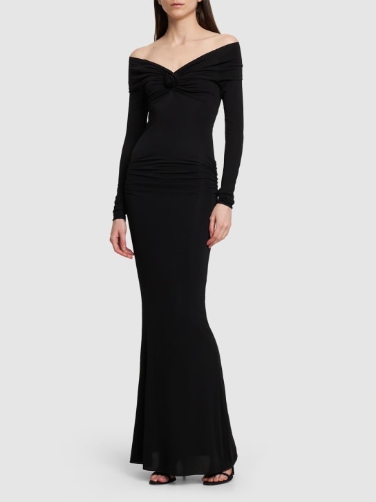 Blumarine: Jersey off-the-shoulder long dress - Black - women_1 | Luisa Via Roma