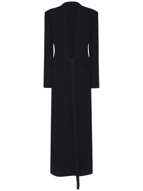 Nensi Dojaka: Wool cady self-tie long coat - Black - women_0 | Luisa Via Roma