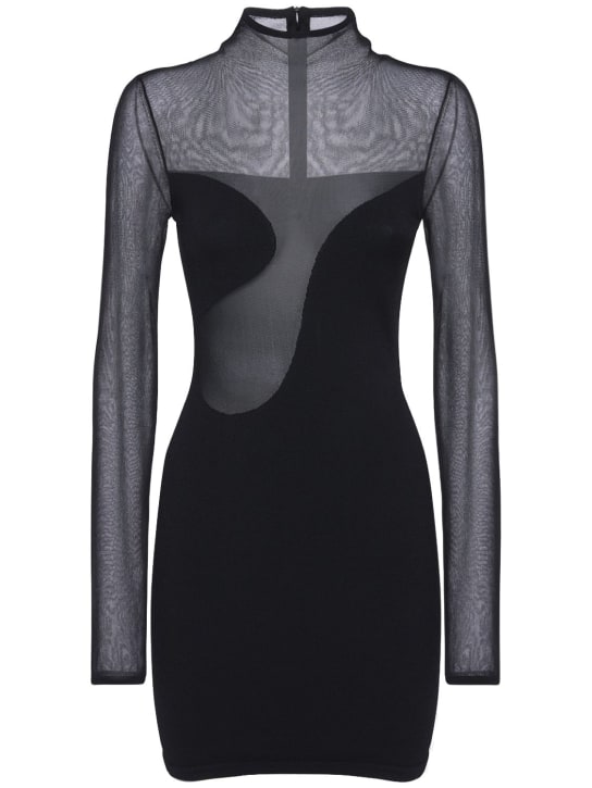 Nensi Dojaka: Jersey and tulle high neck mini dress - Black - women_0 | Luisa Via Roma