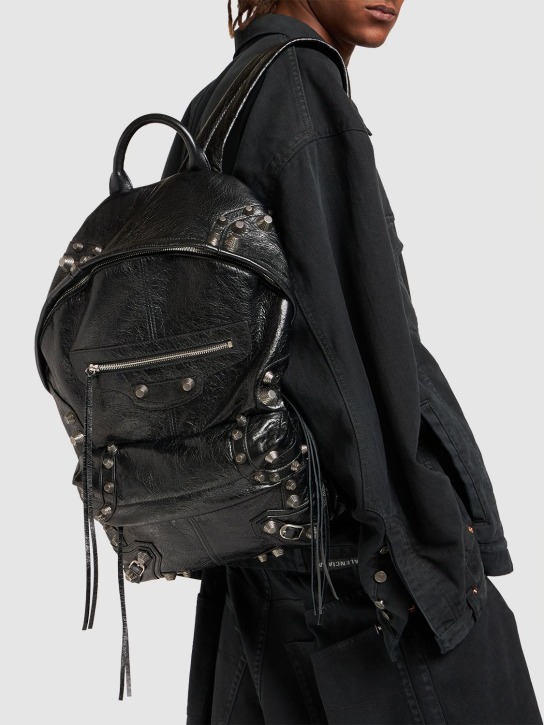 Balenciaga: Cagole leather backpack - Black - men_1 | Luisa Via Roma