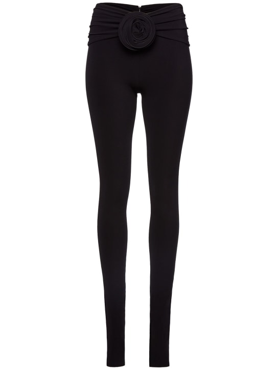 Magda Butrym: Draped jersey leggings w/rose - Black - women_0 | Luisa Via Roma