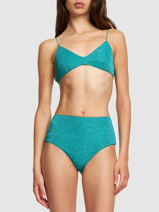 Oséree Swimwear: Set bikini vita alta Lumière in lurex - Blu - women_1 | Luisa Via Roma