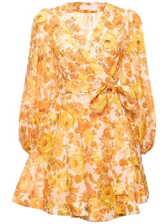 Zimmermann: Raie printed cotton wrap mini dress - Multicolor - women_0 | Luisa Via Roma