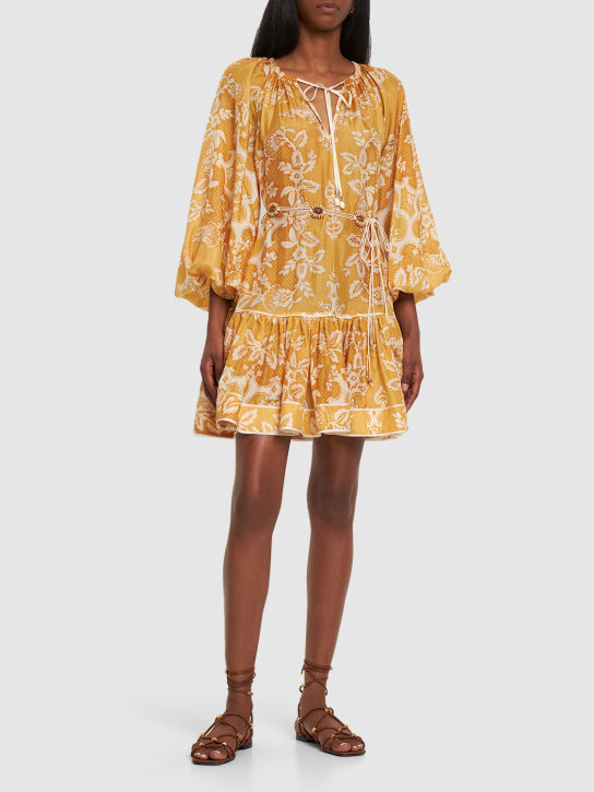 Zimmermann: Raie printed tiered silk mini dress - Multicolor - women_1 | Luisa Via Roma