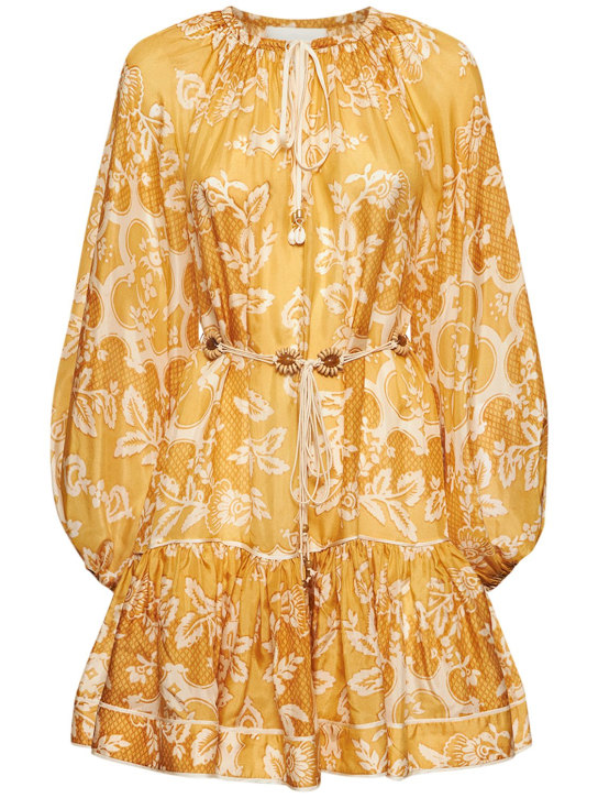 Zimmermann: Raie printed tiered silk mini dress - Multicolor - women_0 | Luisa Via Roma