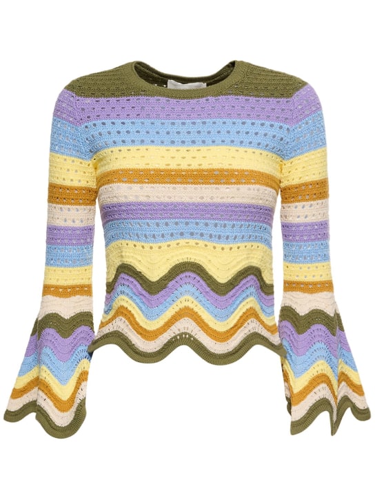 Zimmermann: Raie striped cotton knit long sleeve top - Multicolor - women_0 | Luisa Via Roma