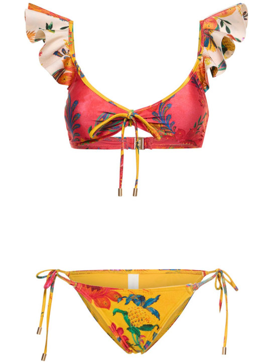 Zimmermann: Ginger floral bikini set w/ ruffles - Multicolor - women_0 | Luisa Via Roma