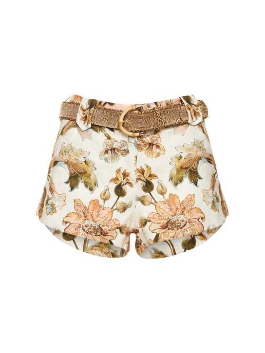 Zimmermann: Chintz floral print linen mini shorts - Multicolor - women_0 | Luisa Via Roma