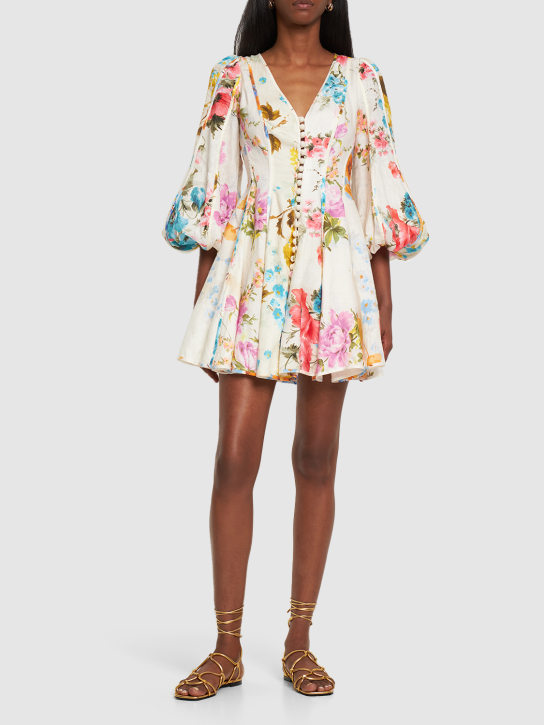 Zimmermann: Halcyon floral layered linen mini dress - women_1 | Luisa Via Roma