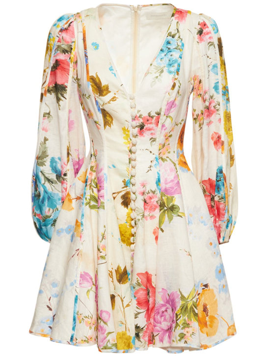 Zimmermann: Halcyon floral layered linen mini dress - women_0 | Luisa Via Roma
