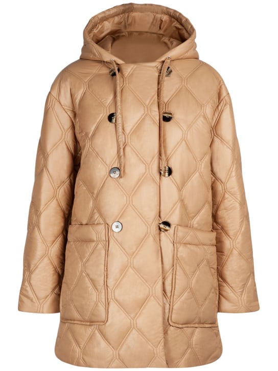 GANNI: Shiny quilted hooded jacket - Beige - women_0 | Luisa Via Roma
