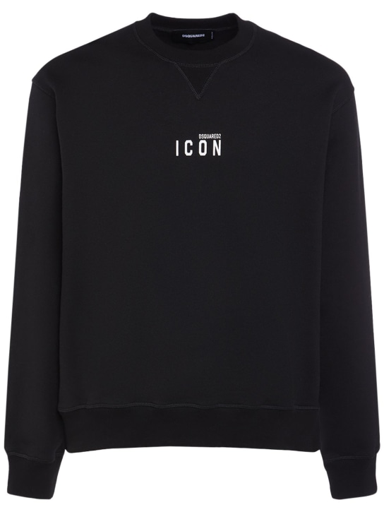 Dsquared2: Printed logo cotton crewneck sweatshirt - Black/White - men_0 | Luisa Via Roma