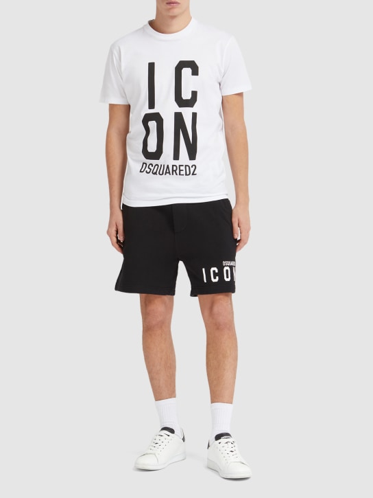 Dsquared2: Shorts in felpa di cotone con logo - men_1 | Luisa Via Roma