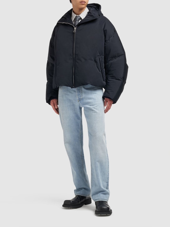Bottega Veneta: Hooded tech nylon puffer jacket - Navy - men_1 | Luisa Via Roma