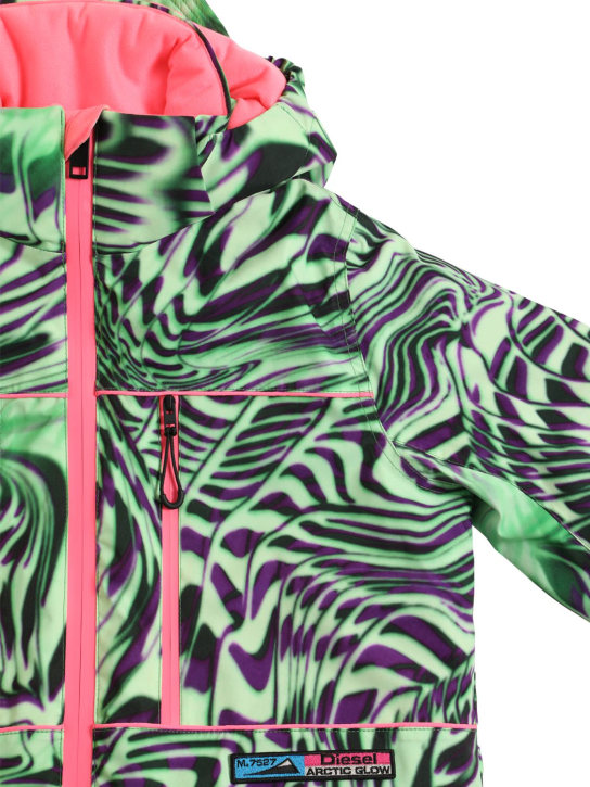 Diesel Kids: Printed nylon puffer jacket - Green/Purple - kids-girls_1 | Luisa Via Roma