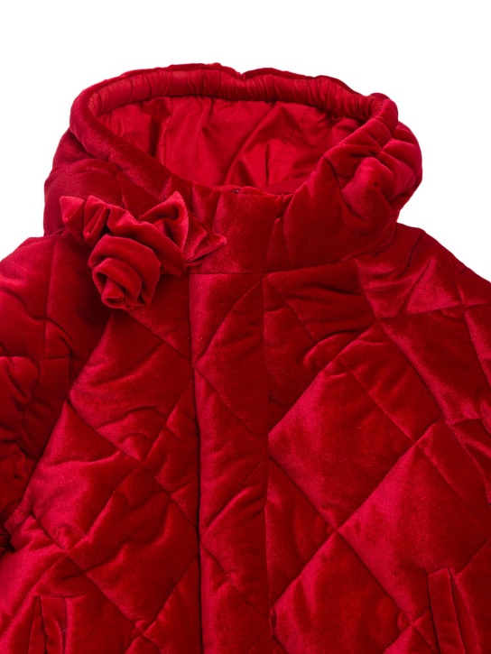Monnalisa: Quilted velvet puffer coat - Red - kids-girls_1 | Luisa Via Roma