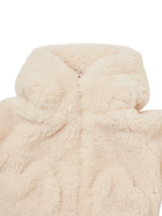 Monnalisa: Hooded faux fur jacket w/ ears - Light Beige - kids-girls_1 | Luisa Via Roma