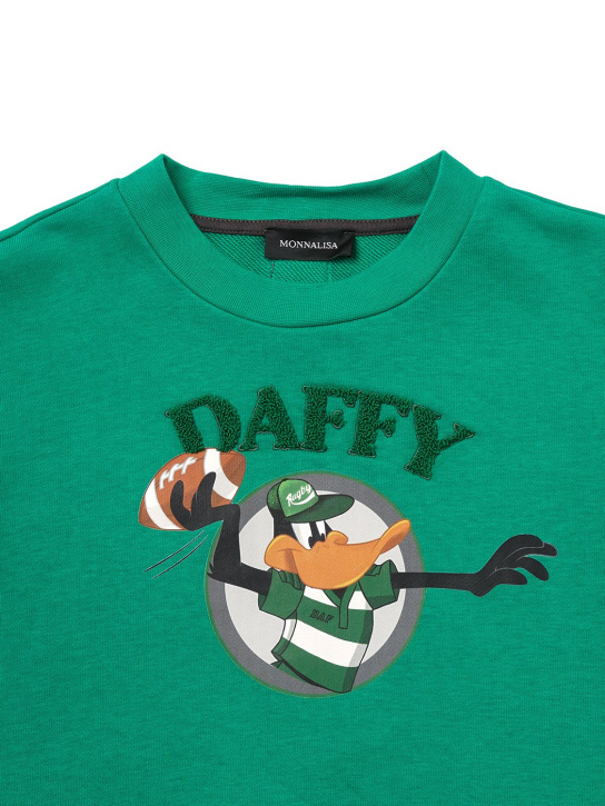 Monnalisa: Sweat-shirt en coton imprimé Duffy Duck - Vert - kids-boys_1 | Luisa Via Roma