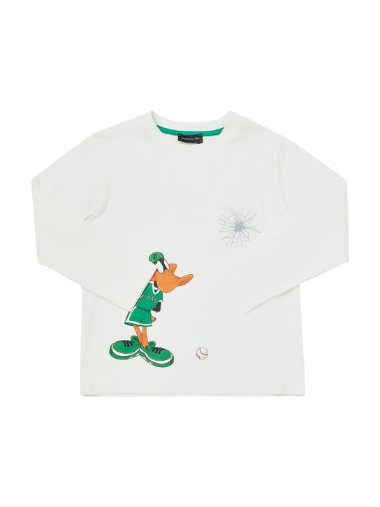 Monnalisa: Duffy Duck print cotton jersey t-shirt - White - kids-boys_0 | Luisa Via Roma