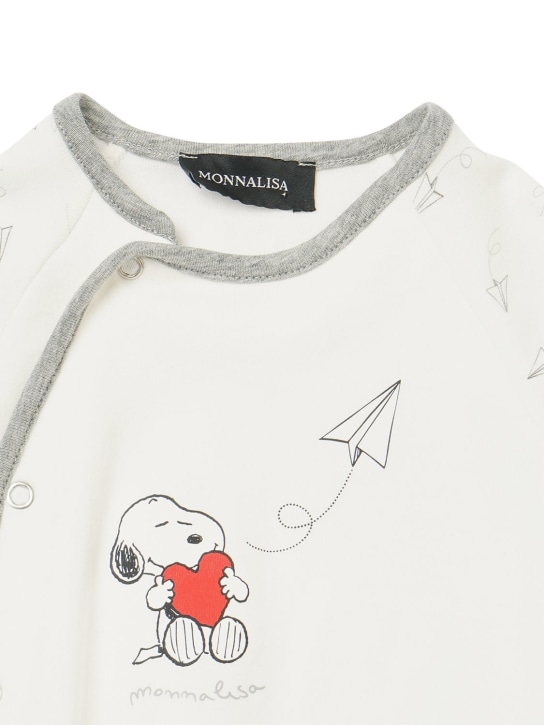 Monnalisa: Snoopy print cotton interlock romper - White - kids-boys_1 | Luisa Via Roma