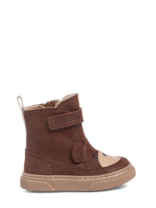 Monnalisa: Bear nubuck leather boots - Brown - kids-girls_0 | Luisa Via Roma
