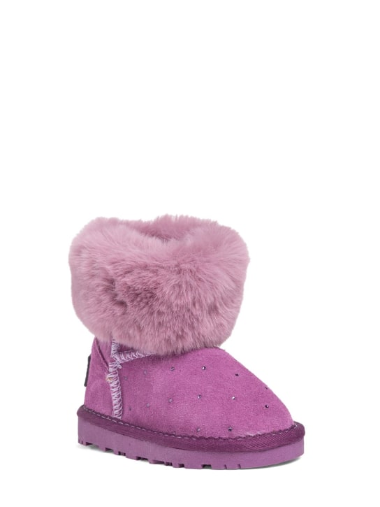 Monnalisa: Embellished leather & faux fur boots - Purple - kids-girls_1 | Luisa Via Roma