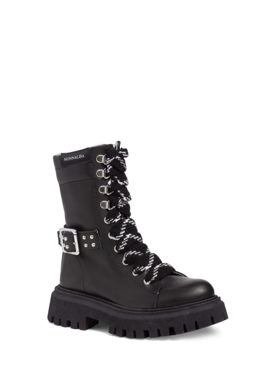 Monnalisa: Leather combat boots - Black - kids-girls_1 | Luisa Via Roma