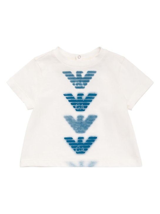 Emporio Armani: Logo print cotton jersey s/s t-shirt - White - kids-boys_0 | Luisa Via Roma