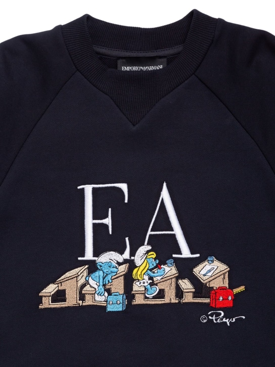Emporio Armani: Sweat-shirt en coton biologique Schtroumpfs - Bleu Marine - kids-boys_1 | Luisa Via Roma