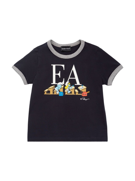 Emporio Armani: T-shirt in jersey di cotone organico con stampa - Navy - kids-boys_0 | Luisa Via Roma