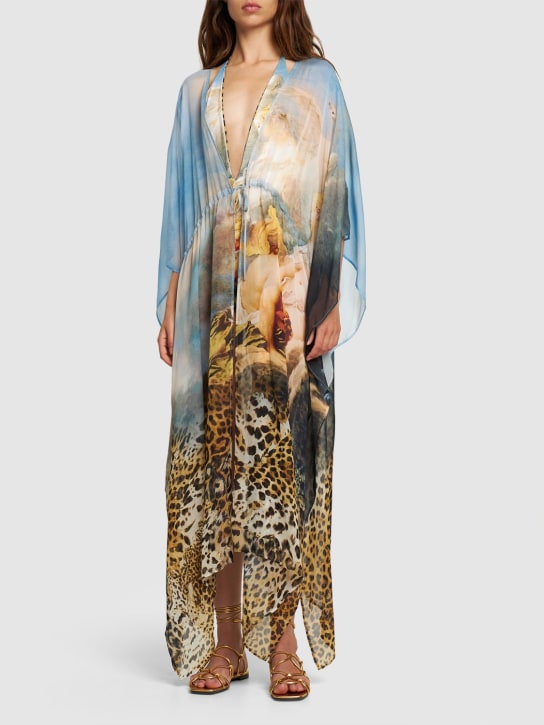 Roberto Cavalli: 프린트 실크 미디 카프탄 드레스 - women_1 | Luisa Via Roma