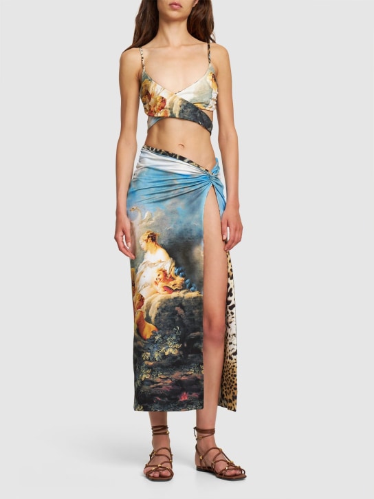 Roberto Cavalli: Printed jersey bikini wrap top - Multicolor - women_1 | Luisa Via Roma