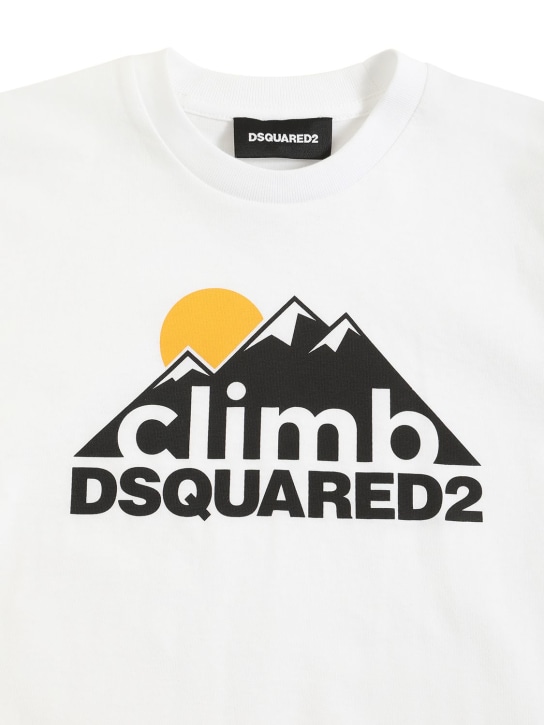 Dsquared2: T-shirt en jersey de coton imprimé logo - Blanc - kids-girls_1 | Luisa Via Roma
