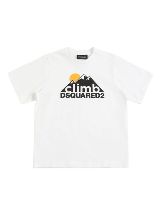 Dsquared2: T-shirt en jersey de coton imprimé logo - Blanc - kids-girls_0 | Luisa Via Roma
