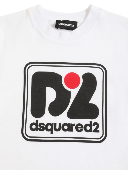 Dsquared2: 로고 프린트 코튼 저지 티셔츠 - 화이트 - kids-boys_1 | Luisa Via Roma