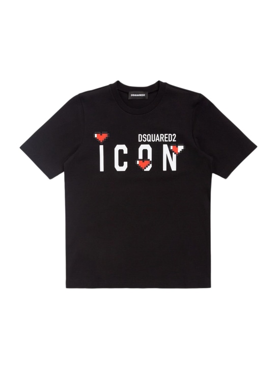 Dsquared2: T-shirt en jersey de coton imprimé cœur Icon - Noir - kids-girls_0 | Luisa Via Roma