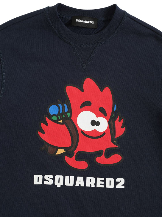 Dsquared2: Sweat-shirt en coton imprimé logo - Bleu Marine - kids-boys_1 | Luisa Via Roma