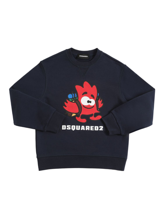 Dsquared2: Logo printed cotton sweatshirt - Navy - kids-girls_0 | Luisa Via Roma