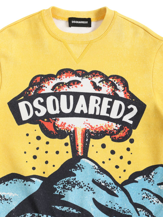 Dsquared2: Sweat-shirt en coton imprimé logo - Jaune/Multi - kids-boys_1 | Luisa Via Roma