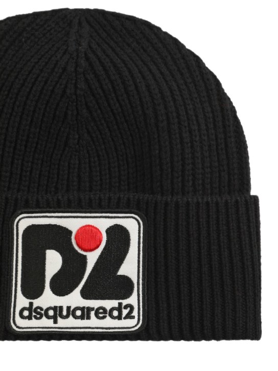 Dsquared2: Bonnet en laine mélangée avec patch logo - Noir - kids-girls_1 | Luisa Via Roma