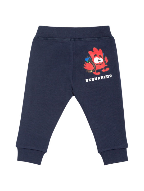Dsquared2: Pantaloni in felpa di cotone con logo - Navy - kids-girls_0 | Luisa Via Roma