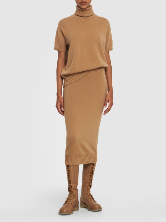 Max Mara: LVR Exclusive wool blend knit midi skirt - Camel - women_1 | Luisa Via Roma