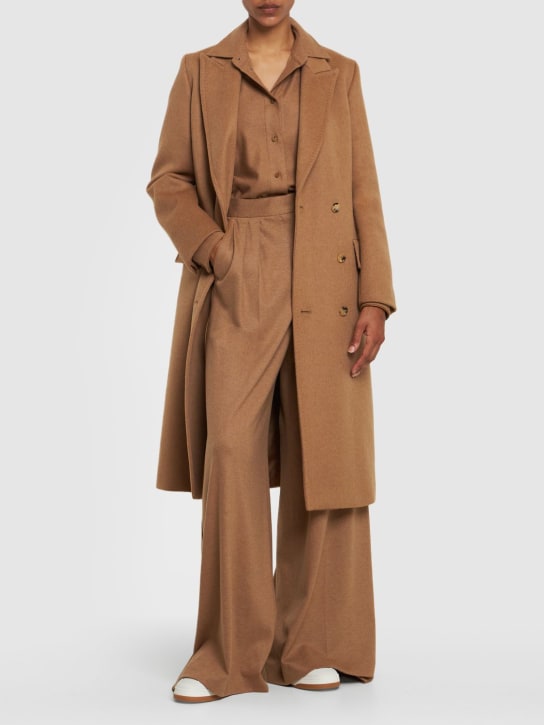 Max Mara: LVR Exclusive camel drap midi coat - Camel - women_1 | Luisa Via Roma