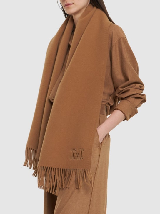 Max Mara: LVR Exclusive embroidered wool scarf - Camel - women_1 | Luisa Via Roma