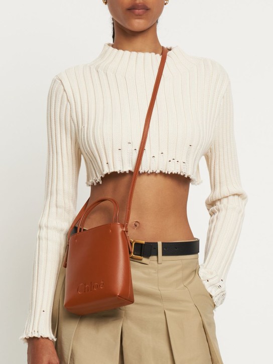 Chloé: Chloé Sense leather top handle bag - Caramel - women_1 | Luisa Via Roma