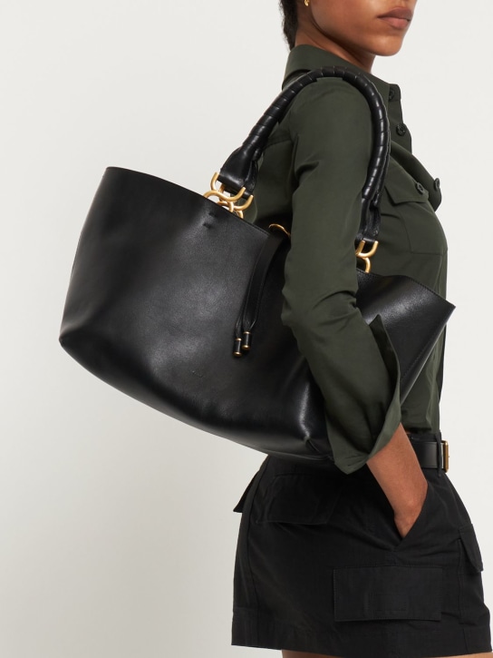 Chloé: Small Marcie Tote leather bag - Black - women_1 | Luisa Via Roma