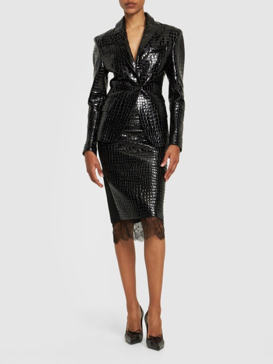 Tom Ford: LVR Exclusive croc emboss leather blazer - Black - women_1 | Luisa Via Roma