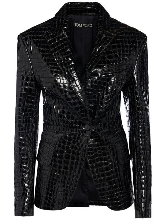 Tom Ford: LVR Exclusive croc emboss leather blazer - Black - women_0 | Luisa Via Roma