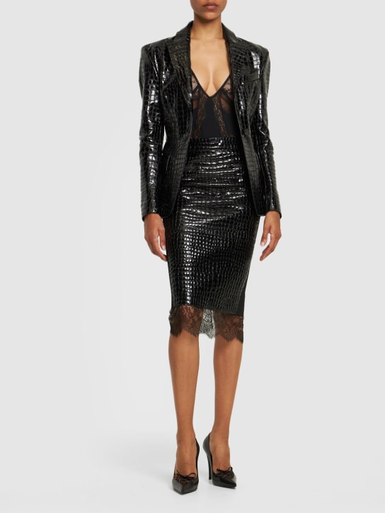 Tom Ford: LVR Exclusive emboss leather midi skirt - Black - women_1 | Luisa Via Roma