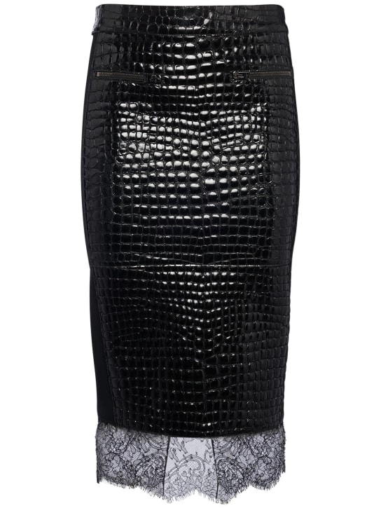 Tom Ford: LVR Exclusive emboss leather midi skirt - Black - women_0 | Luisa Via Roma